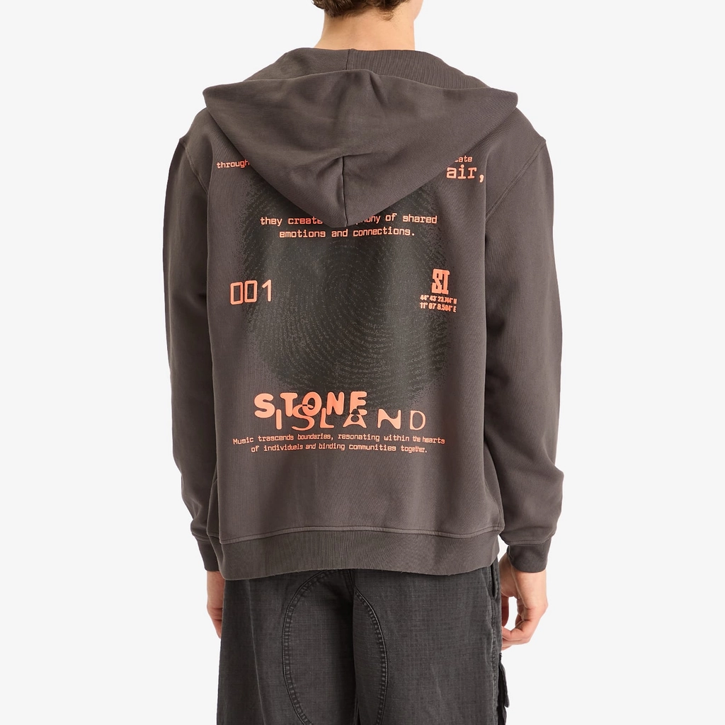 Stone Island Men's Fingerprint Logo Zip Hoodie Charcoal
